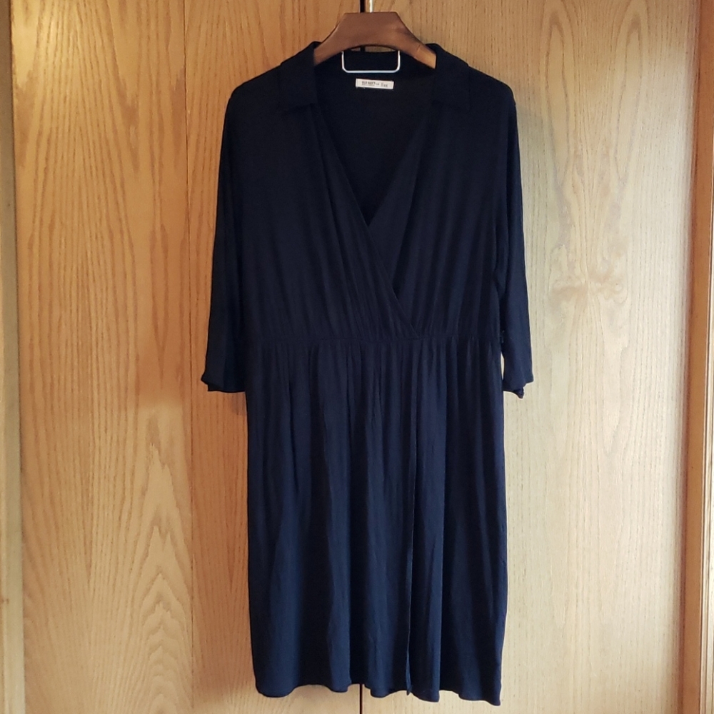 Long Sleeve Black Collared Wrap Style Dress